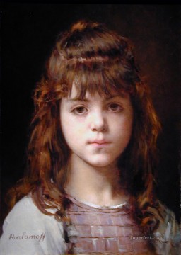 Alexei Harlamov Painting - Mignon girl portrait Alexei Harlamov